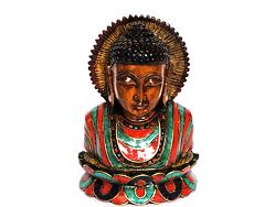 BUDDHA maska dřevo, vykládaná, znázorňující buddhistické postavy pro šíření kladné energie