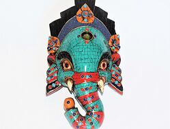 GANESHA maska, kov dřevo kámen S