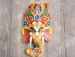 GANESHA dřevěná maska, bílá, symbol požehnání, stability a duchovního vedení, podporuje začátky, přináší do prostoru klid a harmonii 