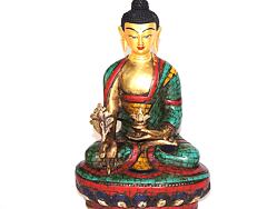 BUDDHA soška /kov, vykládaná tyrkysem, pozlacená