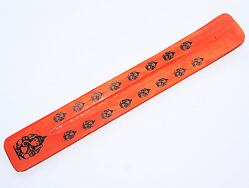 Stojánek - lyže/ dřevo /oranžový/Ganesha  na pálení vonných tyčinek, bezpečný a stabilní držák na tyčinky