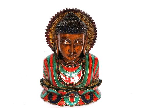 BUDDHA maska dřevo, vykládaná, znázorňující buddhistické postavy pro šíření kladné energie