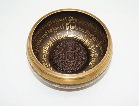 TIBETSKÁ MÍSA, tmavá zdobená, buddha a mantry,  nejstarší a nejúčinnější muzikoterapeutický nástroj