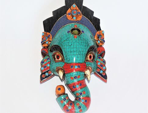 GANESHA maska, kov dřevo kámen S