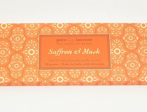 Vonné tyčinky - Pure Incense, Absolute Saffron a Musk  přírodní luxusní vonné tyčinky, agarbathi vhodné k provonění prostoru s ušlechtilou vůní