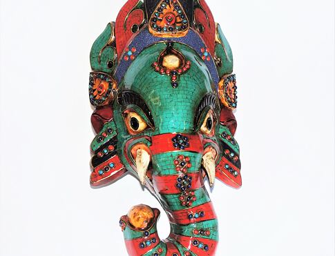 GANESHA maska, kov dřevo kámen XL