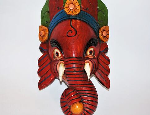 GANESHA maska, dřevo červená
