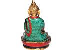 BUDDHA soška /kov, vykládaná tyrkysem, soška znázorňující buddhistické postavy pro šíření kladné energie