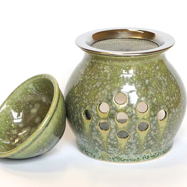 Keramická vykuřovací pícka a aromalampa, zelená krystalická, efektní