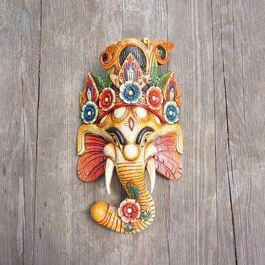 GANESHA dřevěná maska, bílá