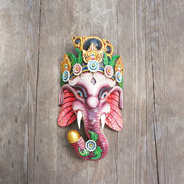 GANESHA dřevěná maska, růžová