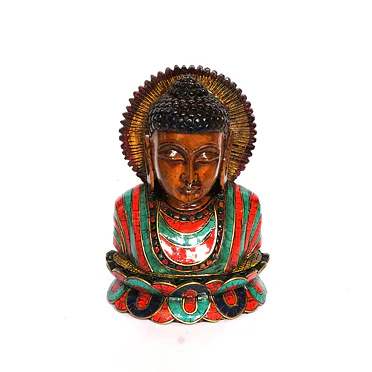 BUDDHA busta dřevo, vykládaná