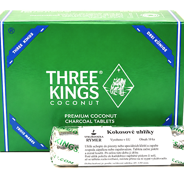 KRABICE Three Kings, kokosové uhlíky (10 válců v krabici)