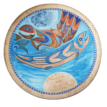 Malba na šamanský buben 40 cm - Lososi (Haida)