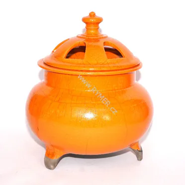 Kadidelnice keramická RAKU s pokličkou I. - oranžová