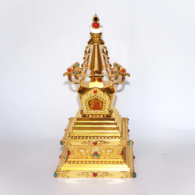 TIBETSKÁ BUDDHISTICKÁ STÚPA, kov /patina zlatá