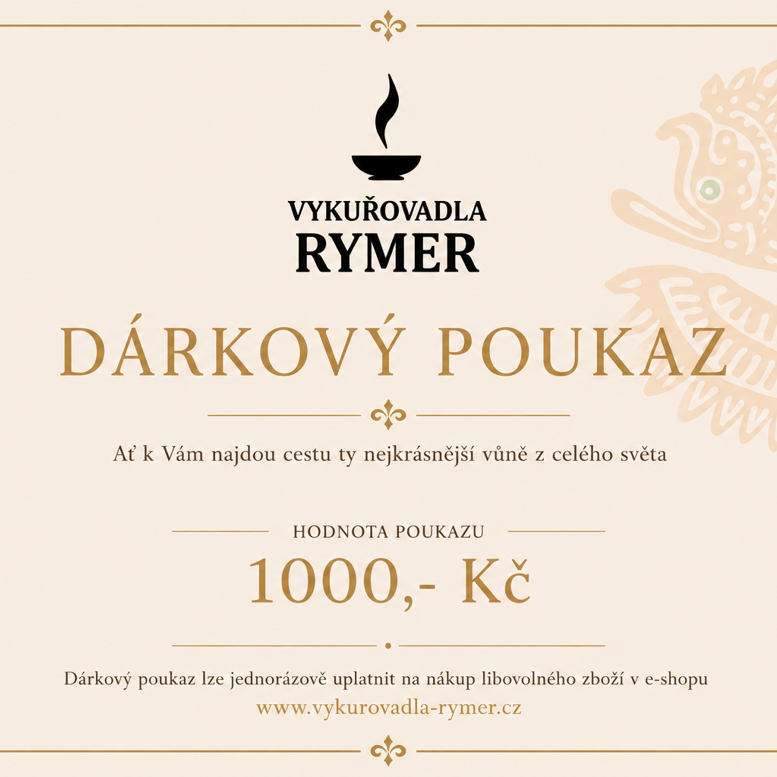 Dárkový poukaz Vykuřovadla RYMER na nákup vykuřovadel, kadidel a vonných produktů