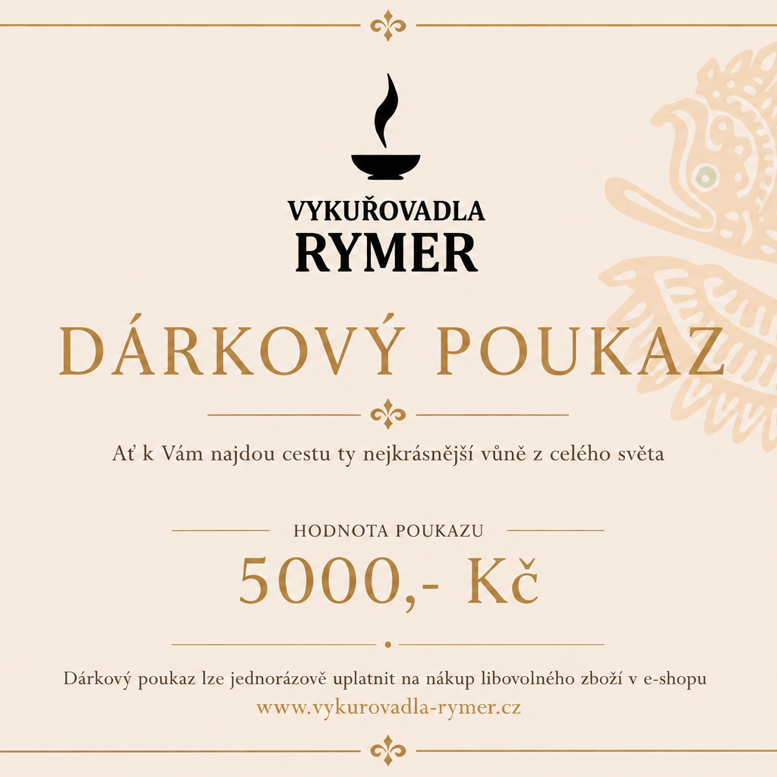 Dárkový poukaz Vykuřovadla RYMER na nákup vykuřovadel, kadidel a vonných produktů