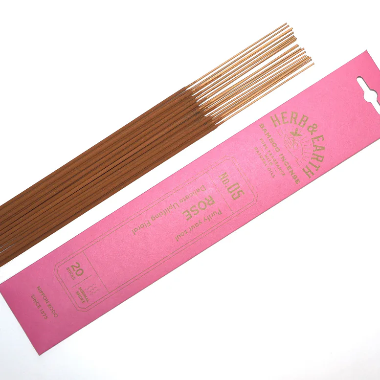 Vonné tyčinky - Herb and Earth ROSE, Nippon Kodo  luxusní vonné tyčinky s minimem kouře pro provonění prostoru a vytvoření relaxační atmosféry