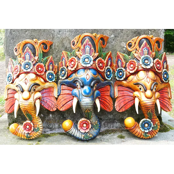 GANESHA maska, dřevo modrá, symbol požehnání, stability a duchovního vedení, podporuje začátky, přináší do prostoru klid a harmonii 