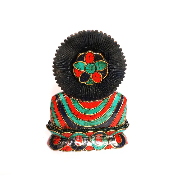 Dřevěná busta Buddha s polodrahokamy