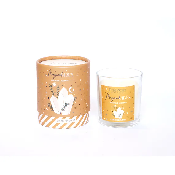 Svíce Magic, MAGICAL VIBES ( Lavender and Rosemary ) zklidňující svíce ze sojového vosku, k provonění a harmonizaci prostoru 