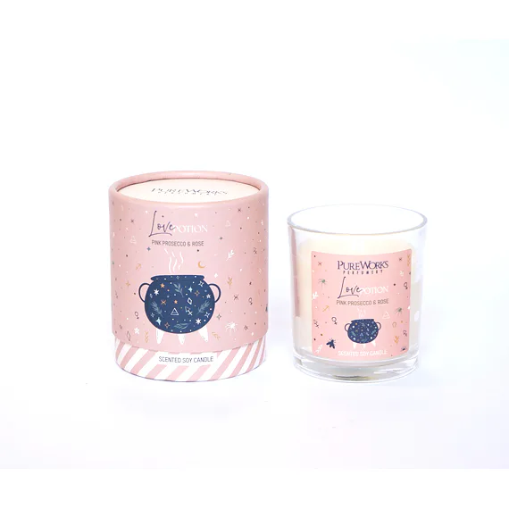 Svíce Magic, LOVE POTION ( Pink Prosecco and Rose ) jemná svíce ze sojového vosku, k provonění a harmonizaci prostoru 