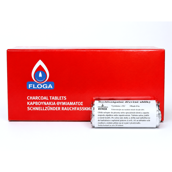 Balení rychlozápalných uhlíků Floga ve válci – 6 kusů/120 v krabici