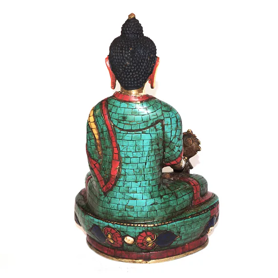BUDDHA soška /kov, vykládaná tyrkysem, pozlacená