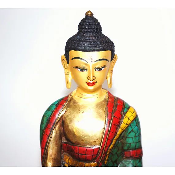 BUDDHA soška /kov, vykládaná tyrkysem, pozlacená soška znázorňující buddhistické postavy pro šíření kladné energie