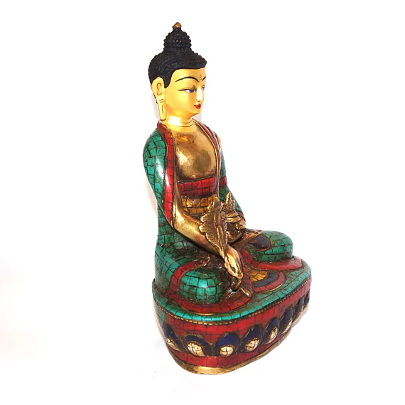 BUDDHA soška /kov, vykládaná tyrkysem, pozlacená soška znázorňující buddhistické postavy pro šíření kladné energie