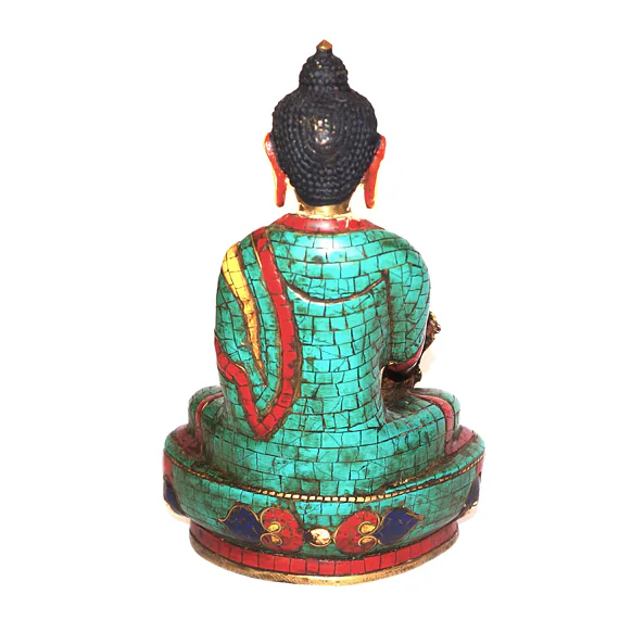 BUDDHA soška /kov, vykládaná tyrkysem, pozlacená soška znázorňující buddhistické postavy pro šíření kladné energie